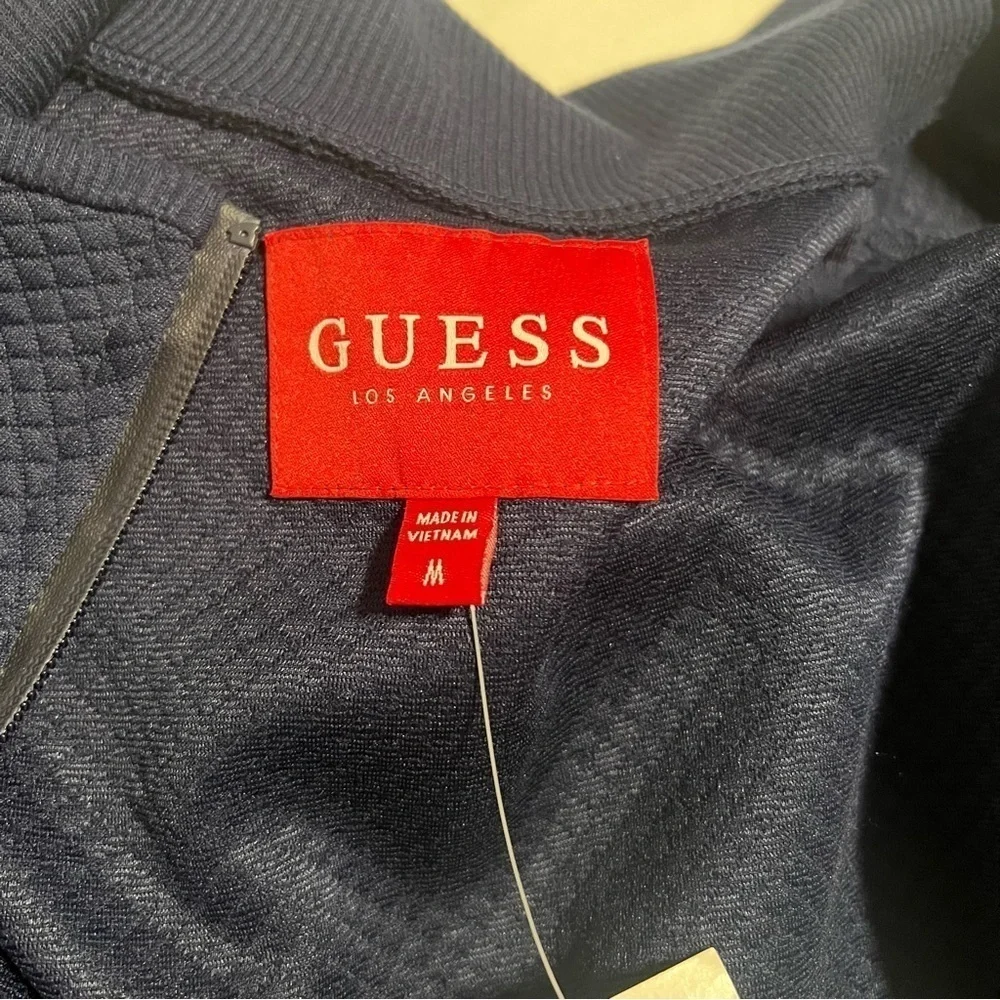 GUESS Men’s Medium Eric Jacquard Mock Full Zip Logo Jacket NWT Navy Everyday